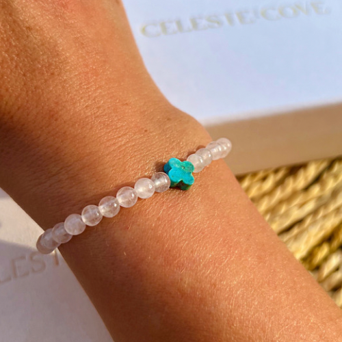 Rose Quartz & Turquoise Clover Bracelet