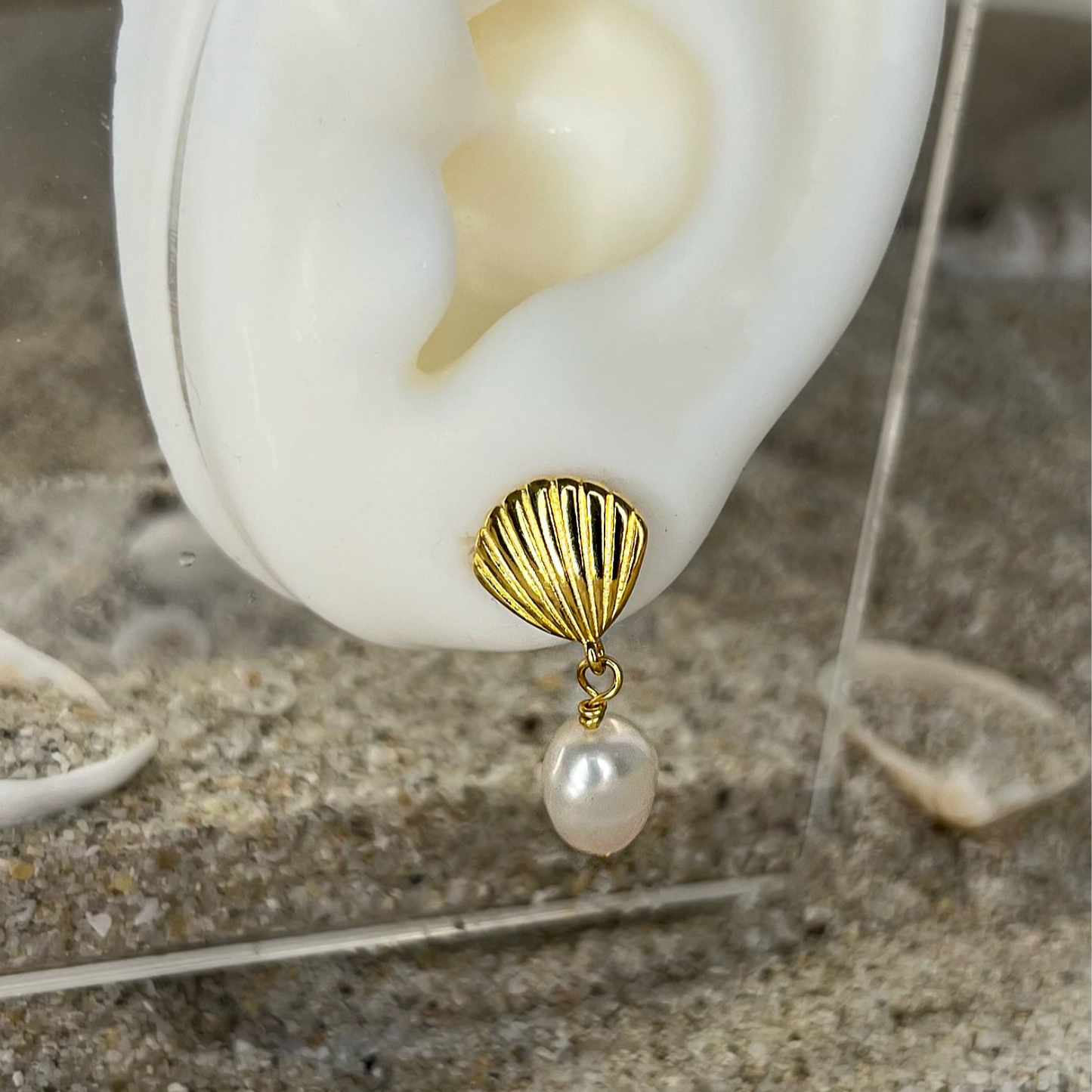 Shell & Pearl drop earrings