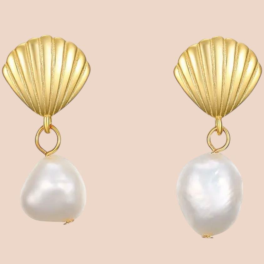 Shell & Pearl drop earrings