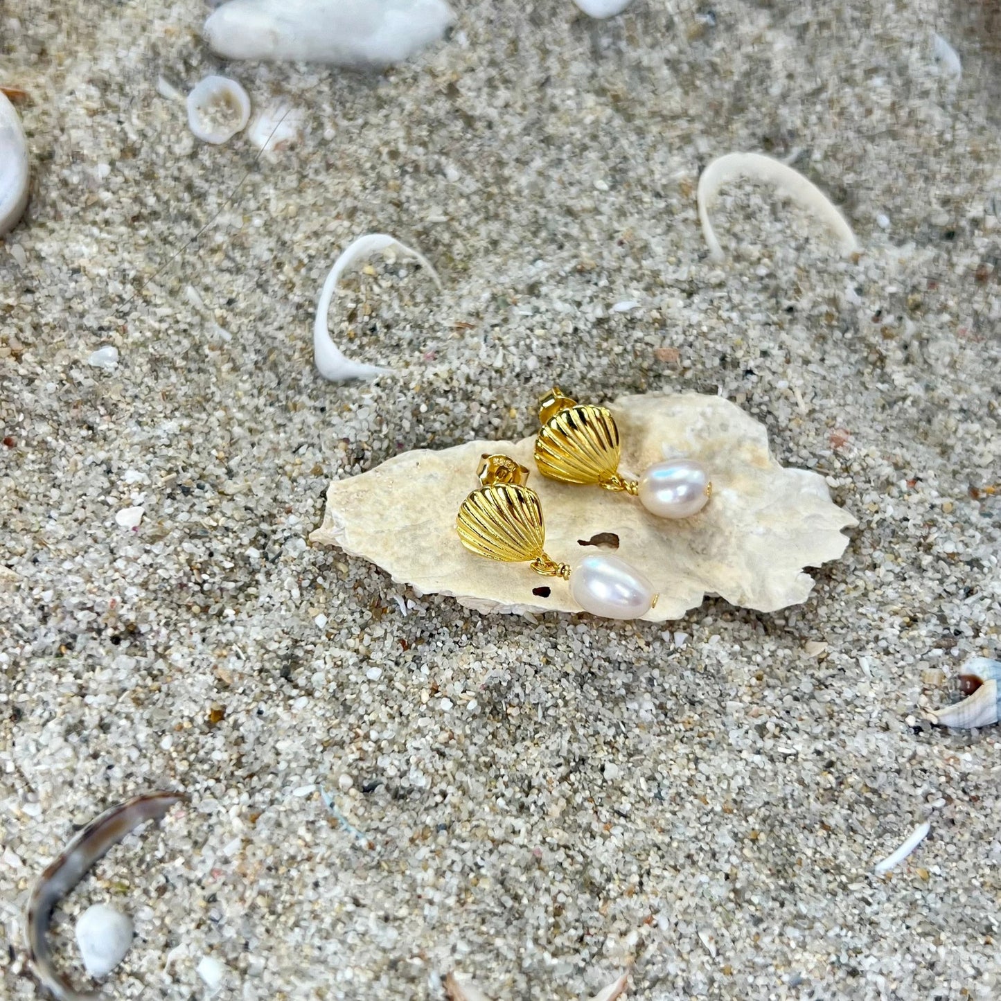 Shell & Pearl drop earrings