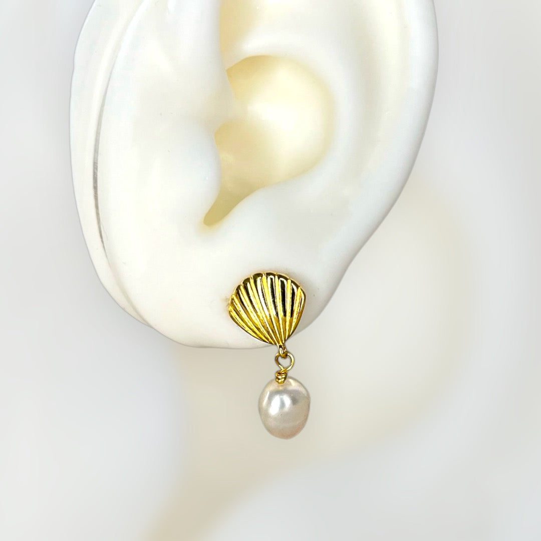 Shell & Pearl drop earrings