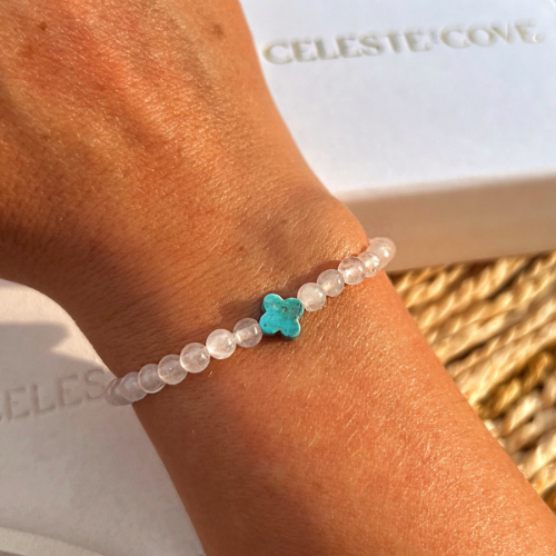 Rose Quartz & Turquoise Clover Bracelet